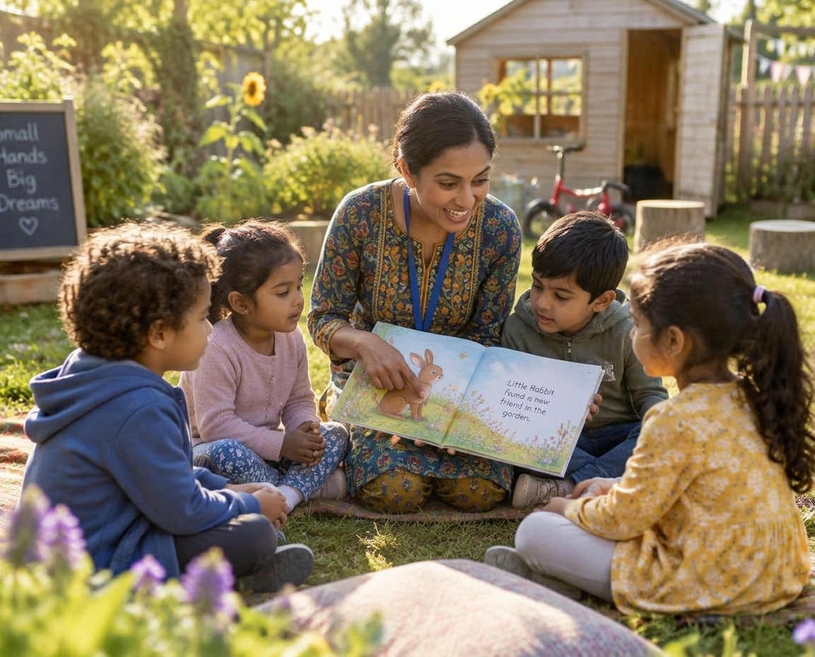 Story time in the garden