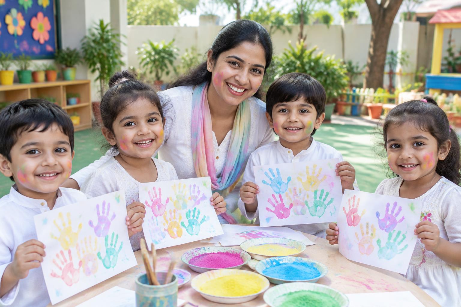 Indian children enjoying Holi