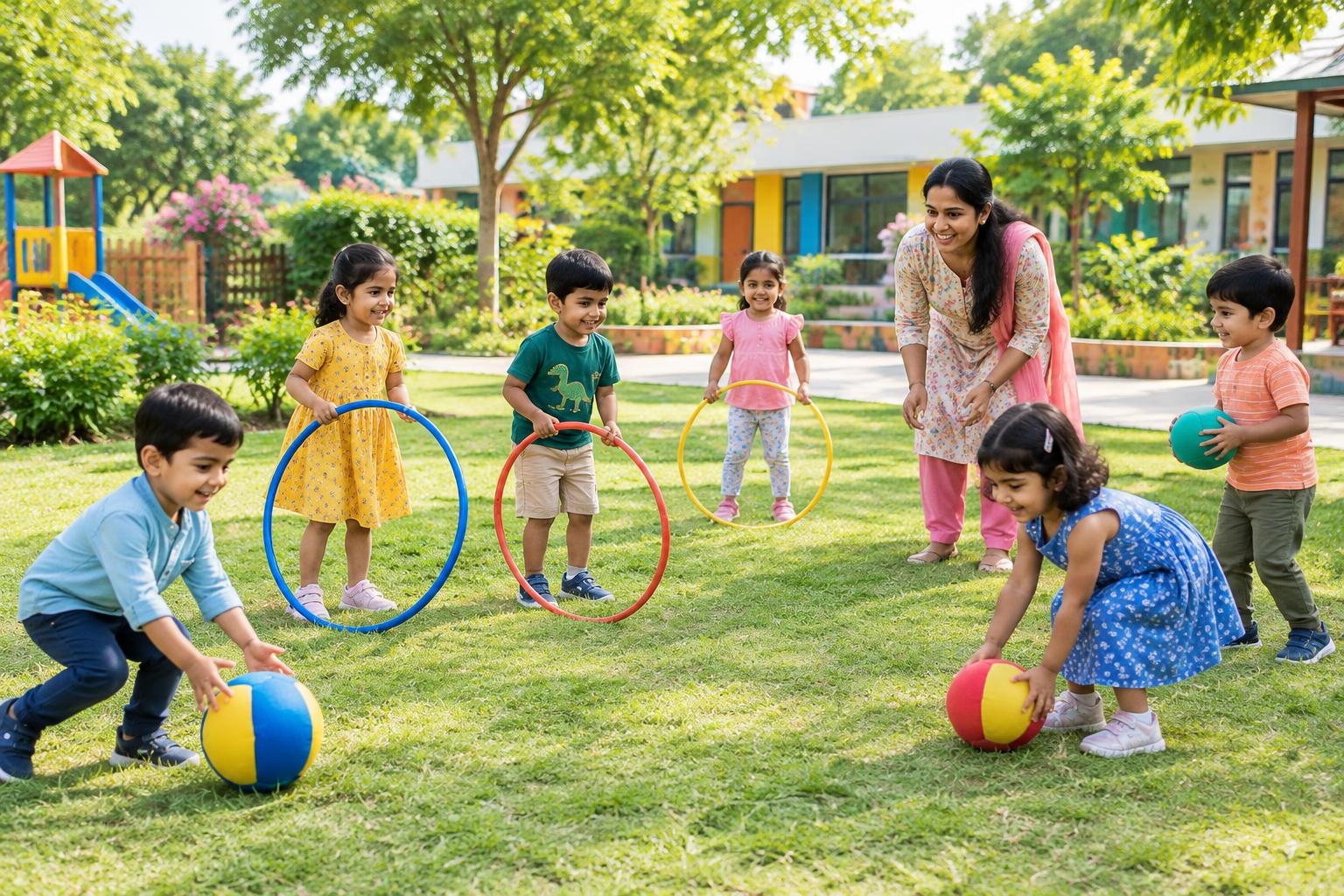 Indian children and teachers — Play Time