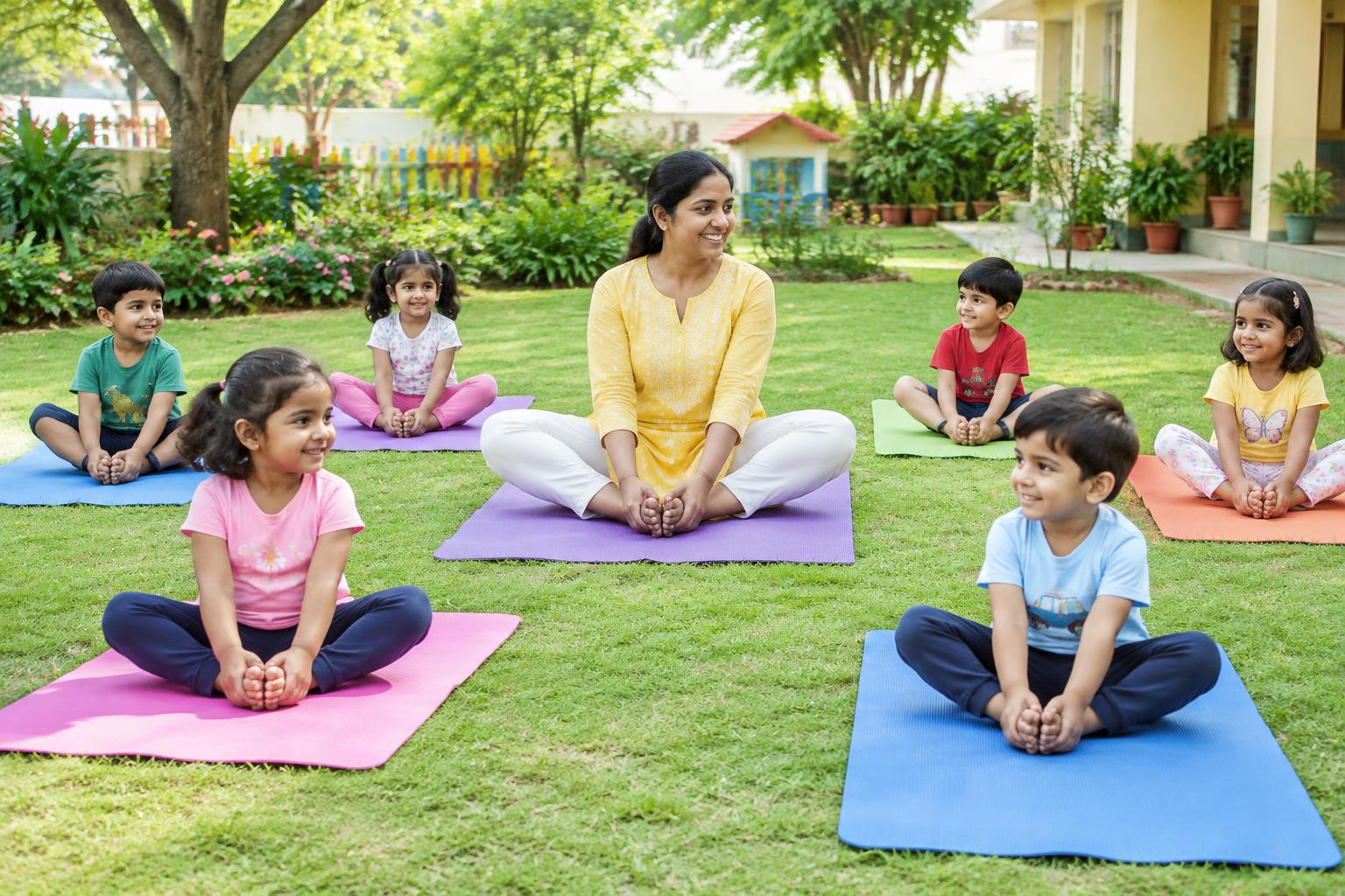 Indian children enjoying Yoga Day